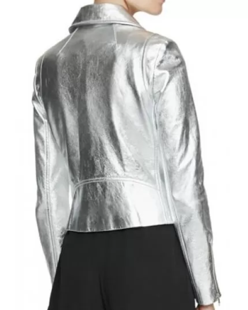 SILVER LEATHER JACKET FOR WOMEN