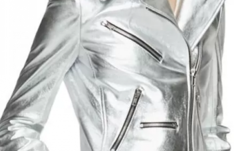 SILVER LEATHER JACKET FOR WOMEN
