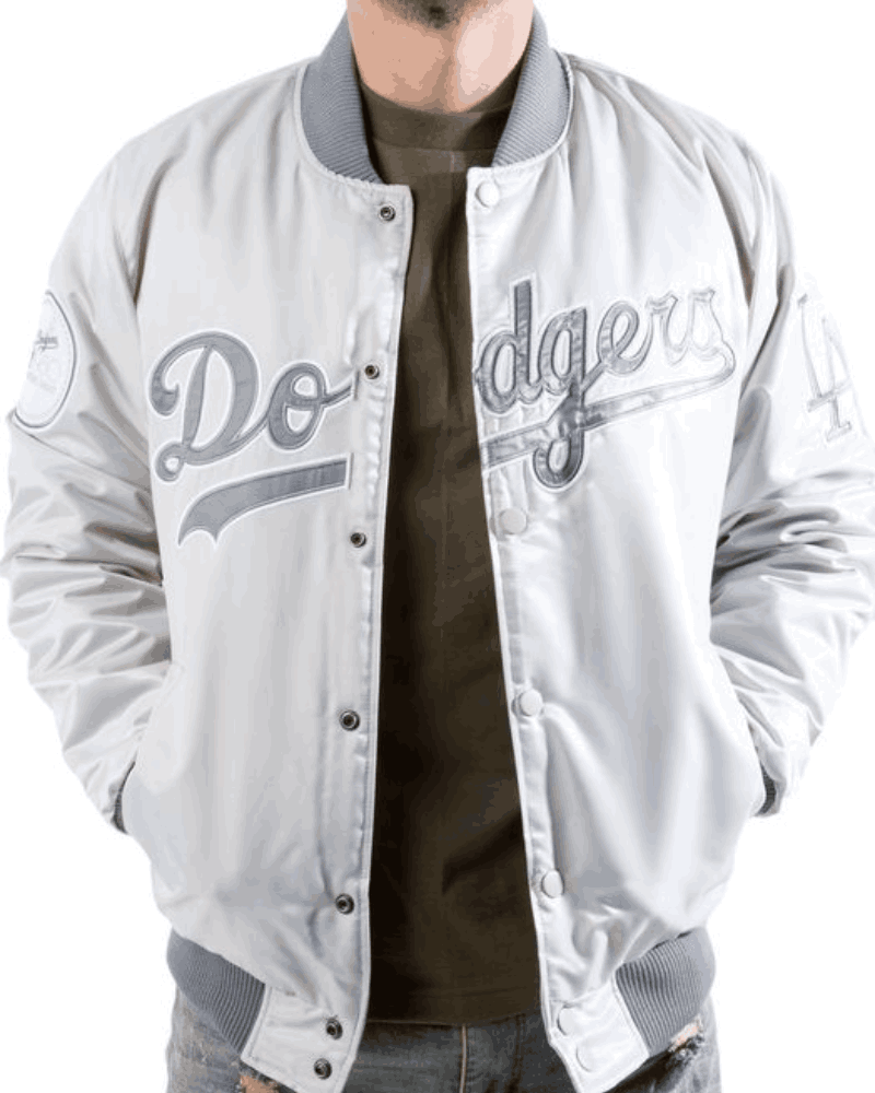 Dodgers Cool Gray Varsity Bomber Jacket with Dodgers Logo