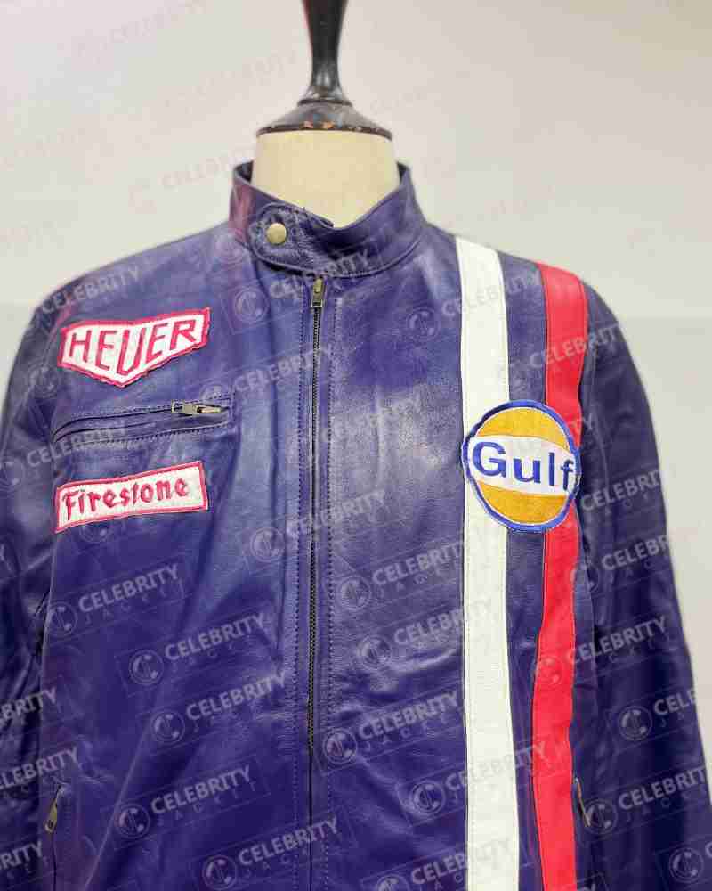 Steve McQueen Gulf Racing Blue Leather Jacket