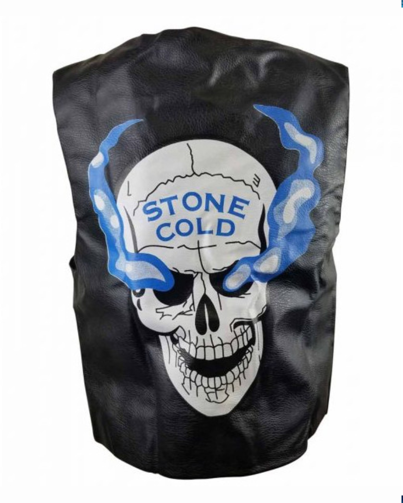 WWE Steve Austin Skull SOB Black Leather Stone Cold Vest