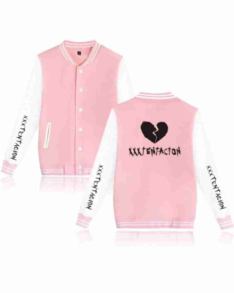 Xxxtentacion Baseball Uniform Broken Heart Pink Wool Jacket