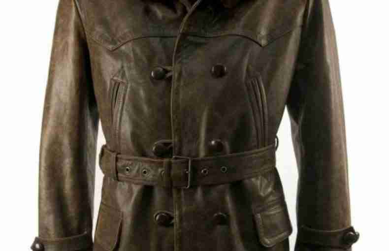 Fur Collar Vintage Brown Leather Pea Coat