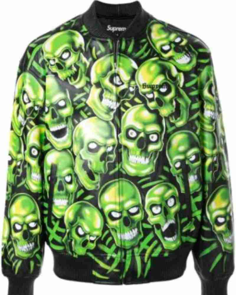 Juice Wrld Supreme Pat­terned Green Skulls Bomber Jacket