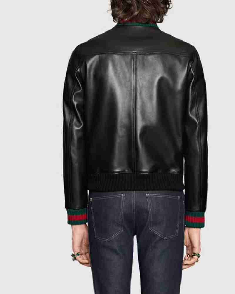 Men’s Black Web Leather Zippered Jacket