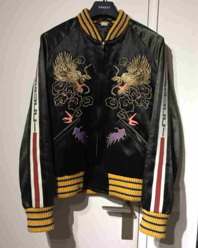 Souvenir Embroidered Black Bomber Jacket