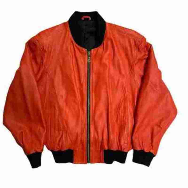 Angelo Litrico Vintage 80s Bomber Leather Orange Jacket