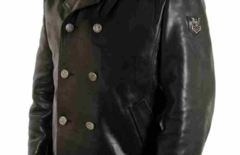 Black Leather Pea Coat For Unisex