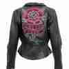 Braided Motorcycle Leather With Embroidered Bling Rose Design Jacket