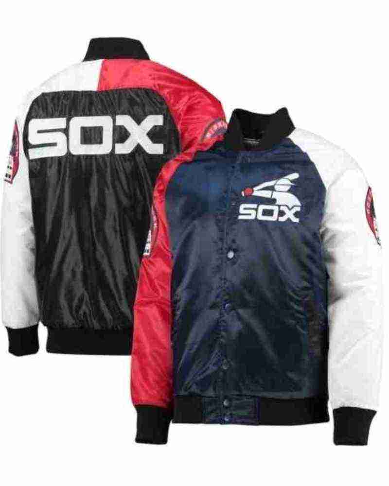 Chicago White Sox Navy Blue and Red Satin Buttoned Jacket