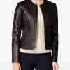 Slimfit Black Collarless Women Quilted Leather Jacket