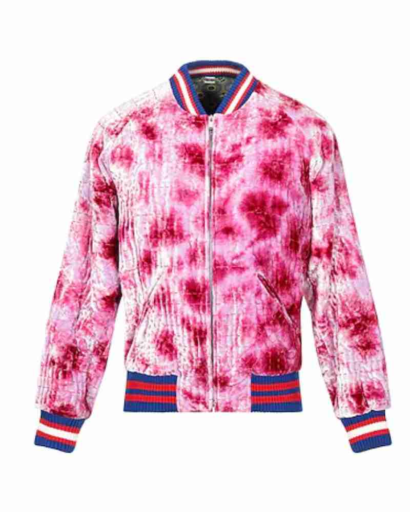 Pink Dragon Appliquéd Crushed Velvet Pink Bomber Jacket