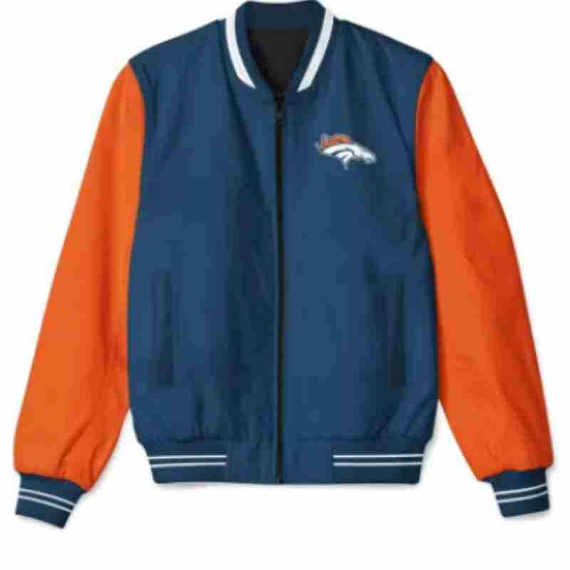 Men Denver Broncos NFL Blue And Orange Bomber Jacket