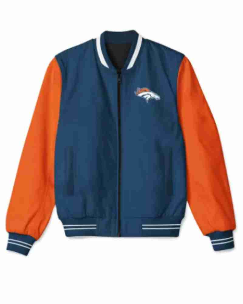 Men Denver Broncos NFL Blue And Orange Bomber Jacket
