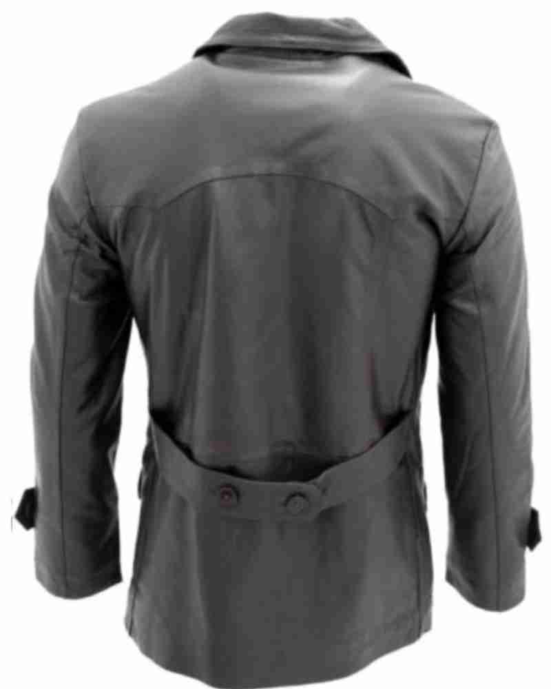 Men’s Brown German Naval Leather Pea Coat