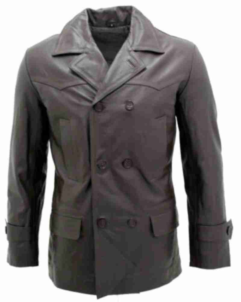 Men’s Brown German Naval Leather Pea Coat
