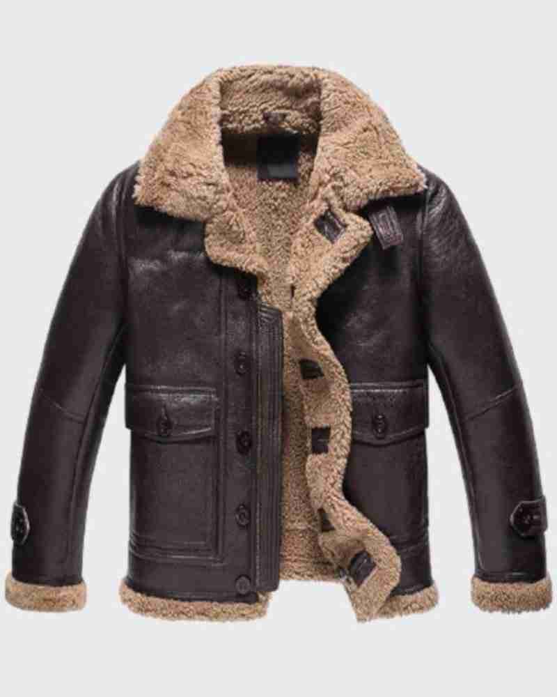 Mens Sheepskin Shearling Fur Dark Brown Jacket