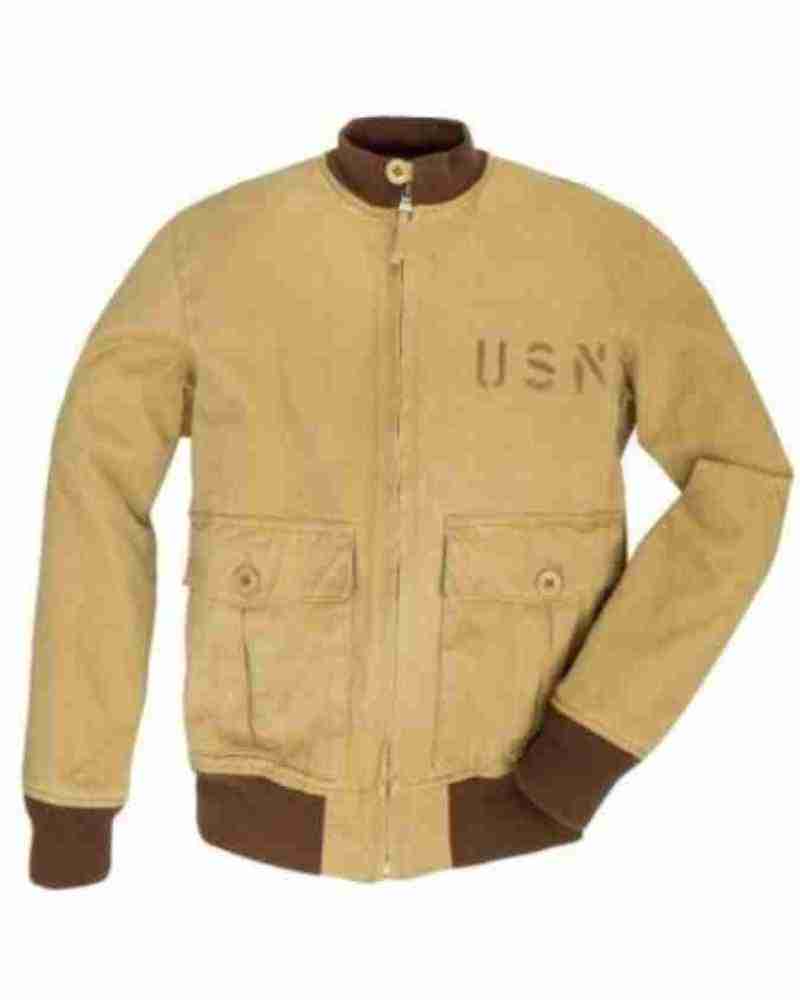 US Navy Beige Cotton Aviator Flight & Bomber Jacket For Men