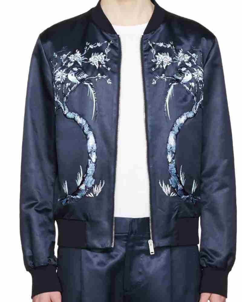 Ryan Gosling Satin Blue Zippered Jacket