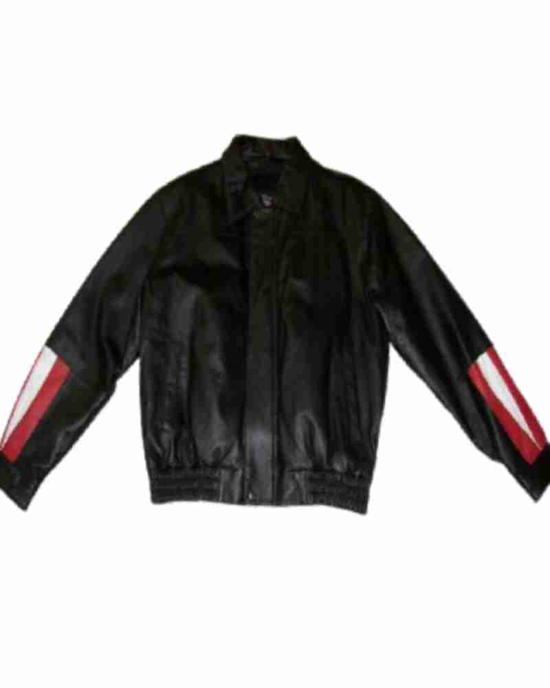 USA Black Leather Zip Front Jacket