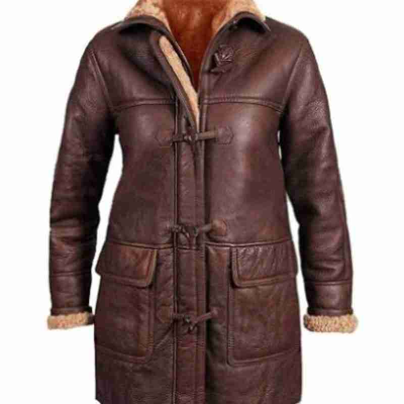 Women B3 Aviator Sheepskin Brown Duffle Coat