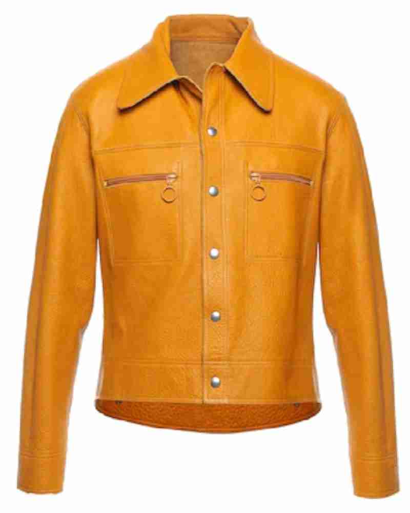 Men’s Yellow Moto Biker Leather Jacket