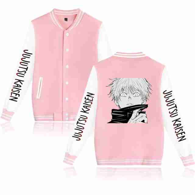 Jujutsu Kaisen Anime Pink & White Varsity Jacket