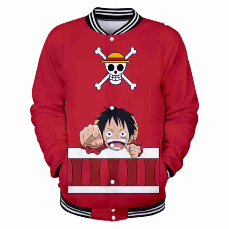 One Piece Printed Red Varsity Jacket