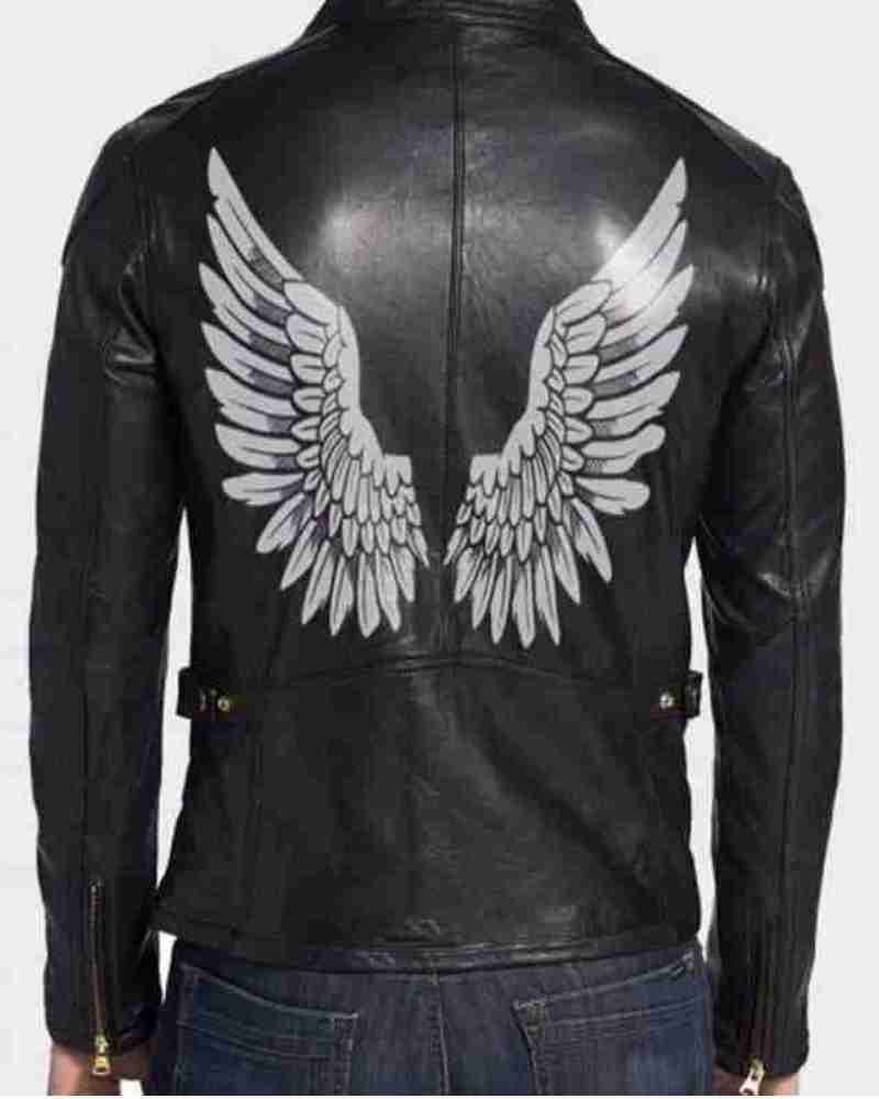 Halloween Black Wings Printed Stylish Leather Jacket