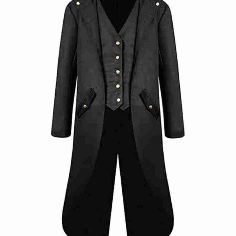Halloween Gothic Black Medieval Trench Tailcoat
