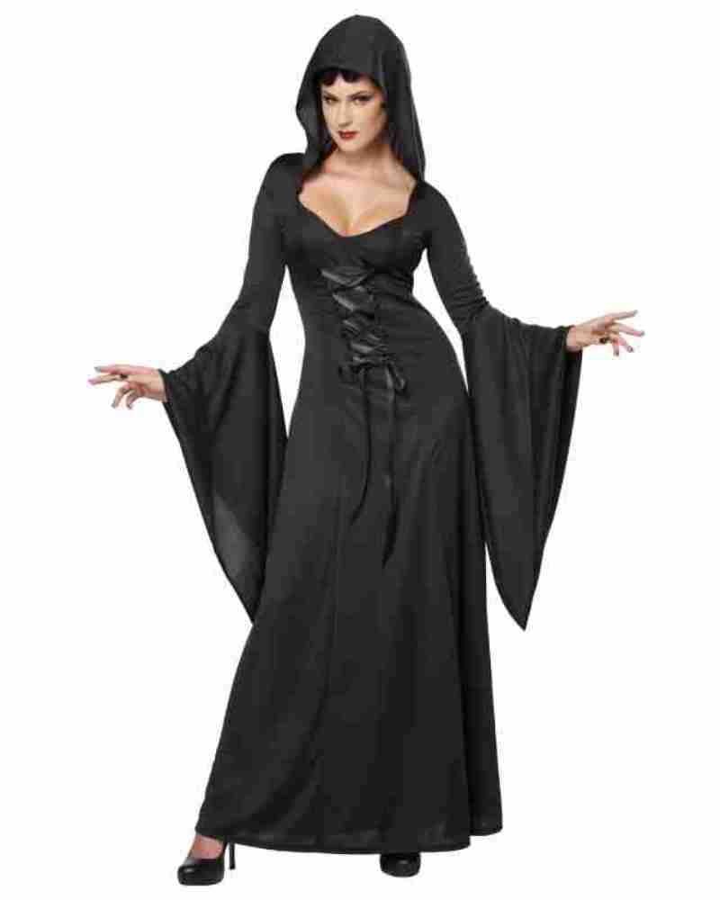 Halloween Hooded Black Lace Up Robe Costume for Women