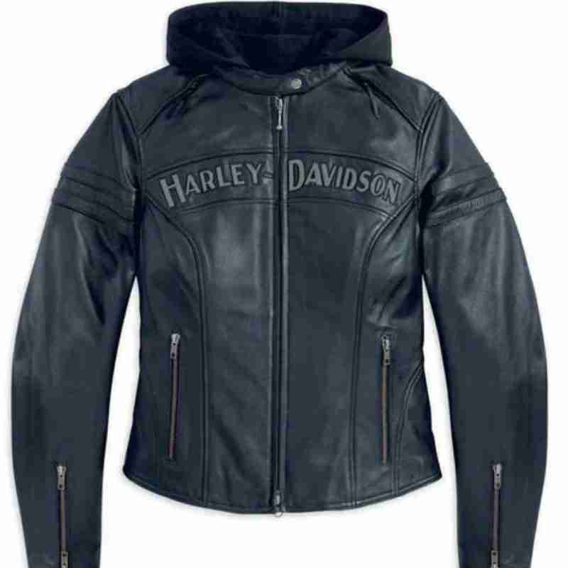 Harley-Davidson Miss Enthusiast Leather Biker Motorcycle Hood Jacket