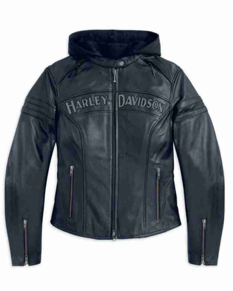 Harley-Davidson Miss Enthusiast Leather Biker Motorcycle Hood Jacket