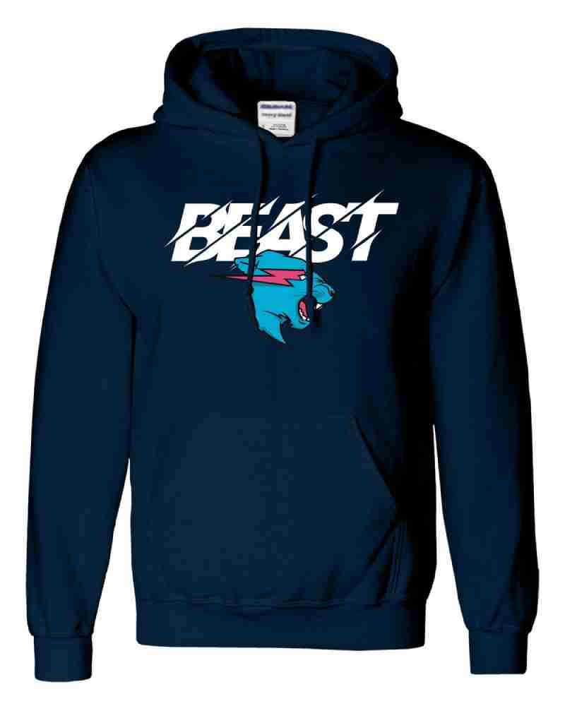 Mr. Beast Navy Blue Cotton Hoodie For Men's and Women's
