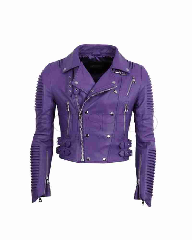 Women Moto Purple Biker Jacket