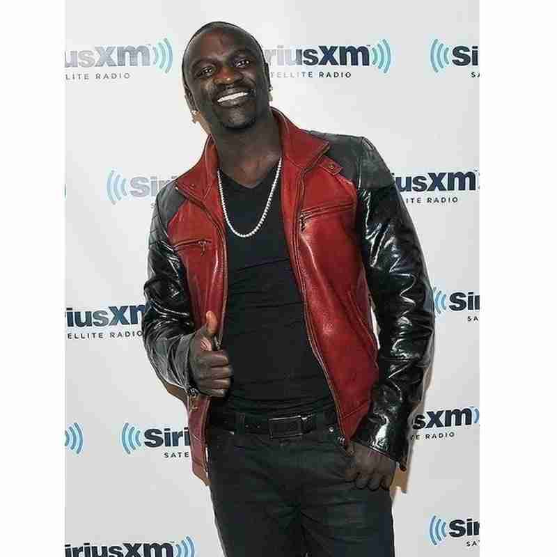 Akon Black and Red Leather Jacket