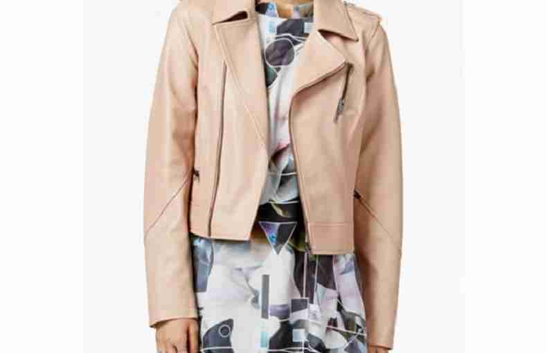 Bar III Real Leather Classic Moto Beige Jacket
