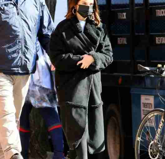 Black Selena Gomez Suede Leather Coat