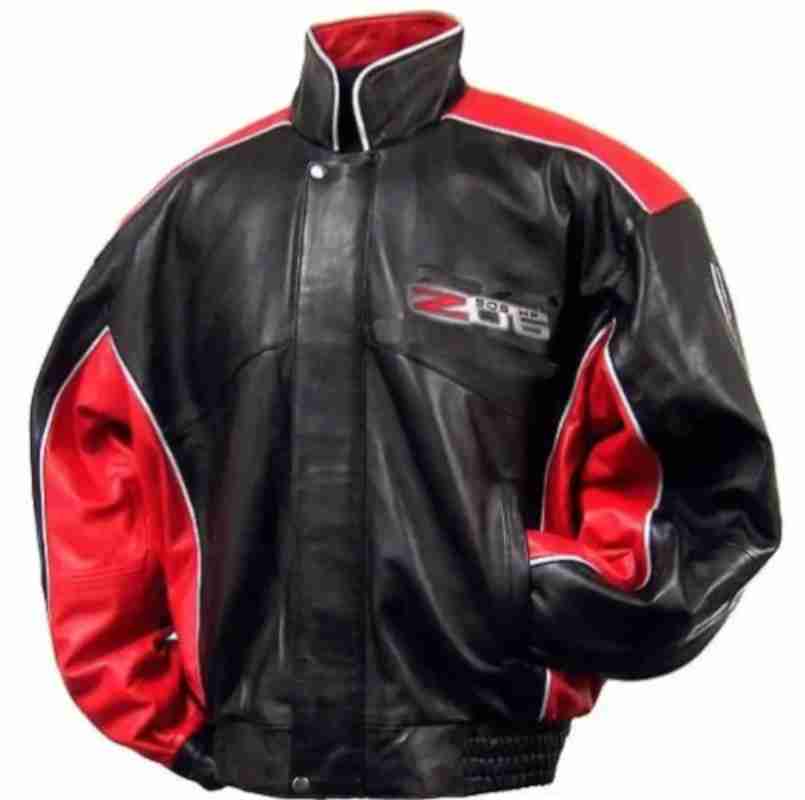 C6 Z06 Black Red Corvette Leather Jacket