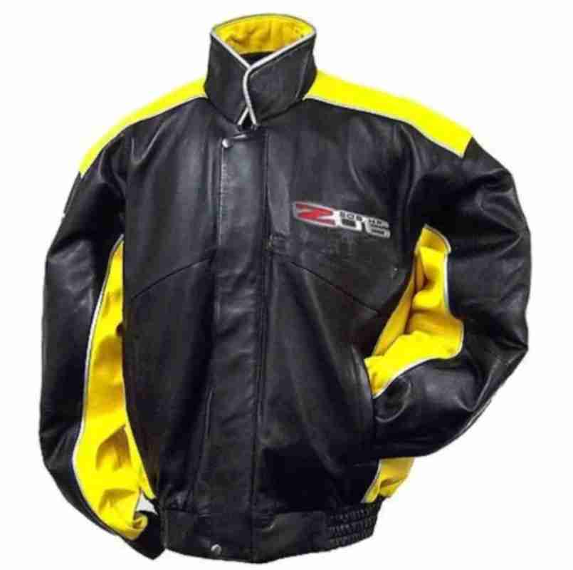 C6 Z06 Black Yellow Corvette Leather Jacket