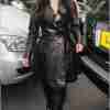 Kim Kardashian Trendy Black Leather Coat