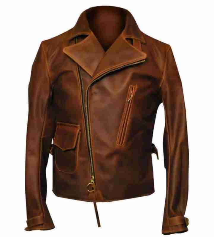Mens Brando Cafe Racer Motorcycle Leather Jacket