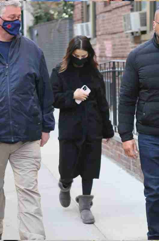 Selena Gomez Suede Leather Black Long Coat