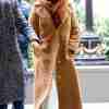 Selena Gomez faux Shearling Brown Long Coat