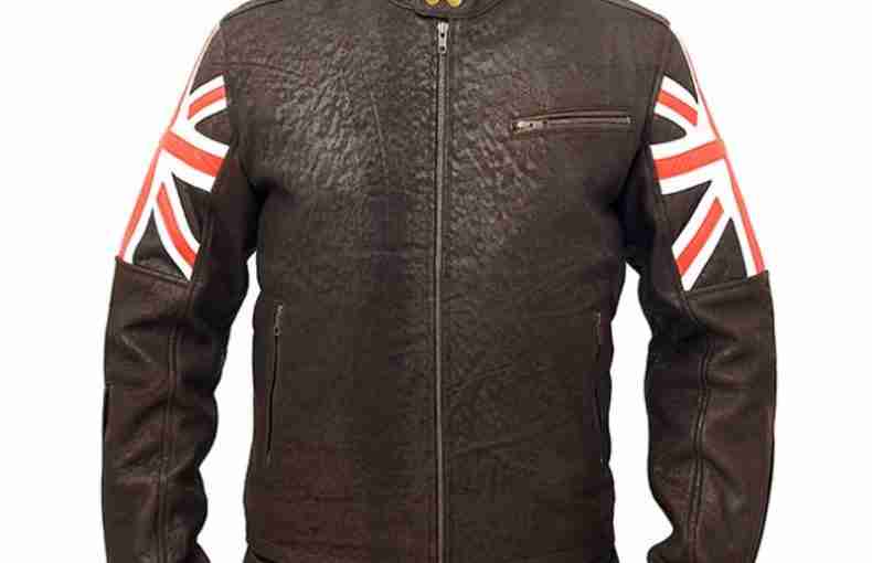 Union Jack UK Flag Logo Cafe Racer Leather Jacket