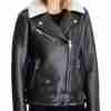 Womens Fur Collar Black Leather Jacket