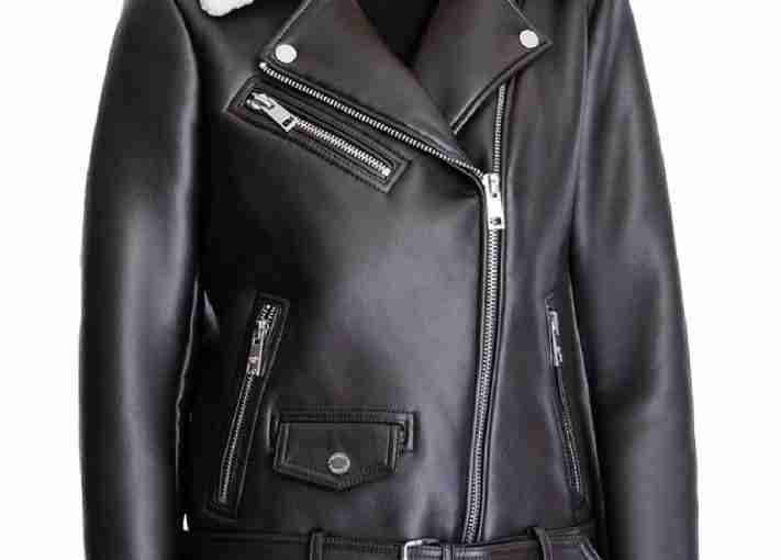 Womens Fur Collar Black Leather Jacket