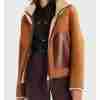 Womens Shearling Collar Brown Leather Jacket
