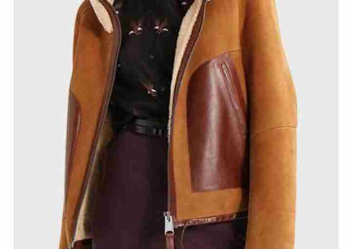 Womens Shearling Collar Brown Leather Jacket