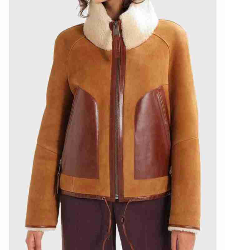 Womens Shearling Collar Leather Jacket